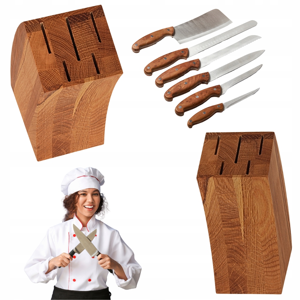 Dřevěný Stojan Dubový Blok Na Nože S Otvory, Elegantní A Stylový