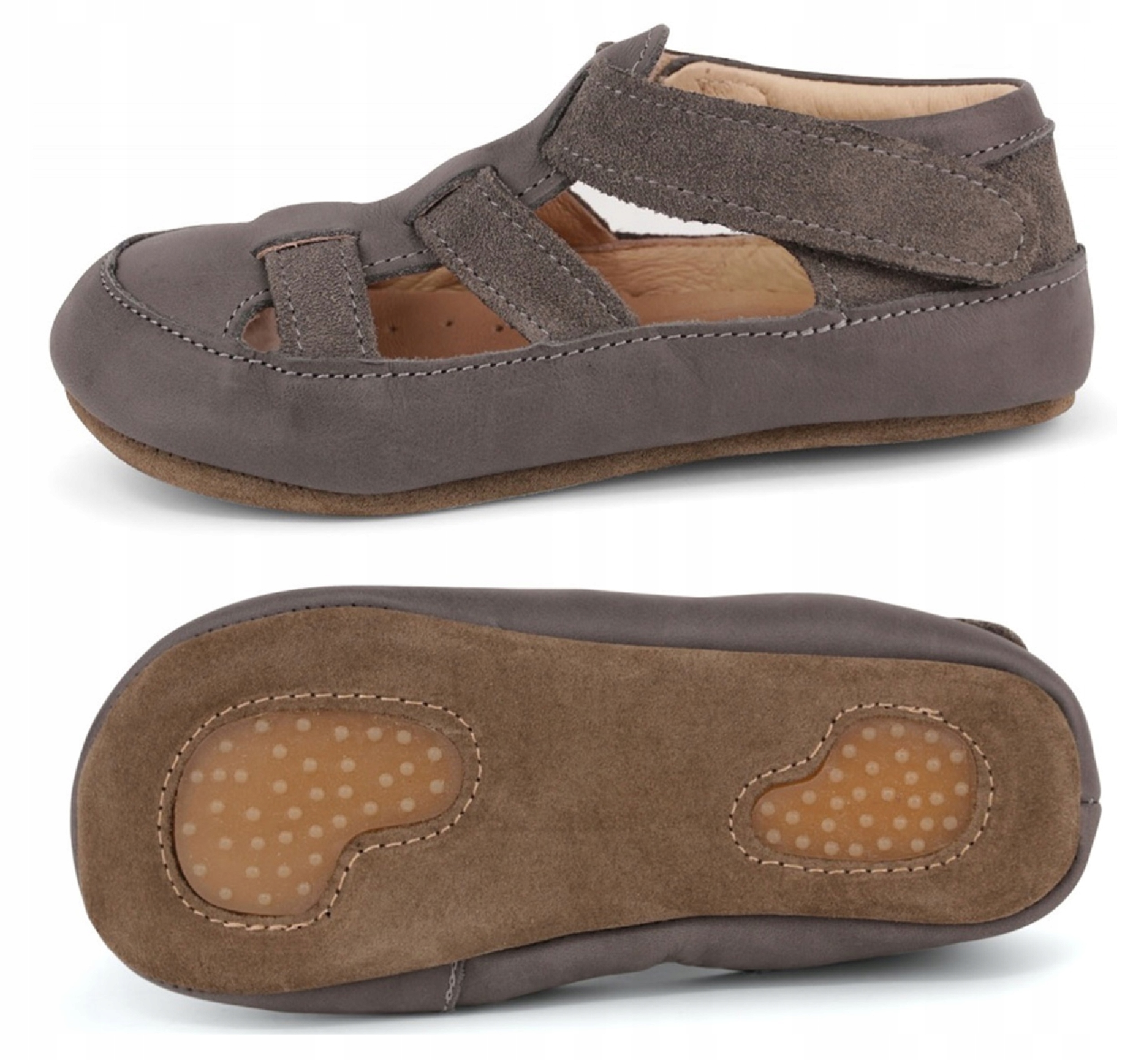Kapcie Dziecięce Barefoot Ze Skóry Naturalnej Na Rzep Obex Sewo ROZ.25