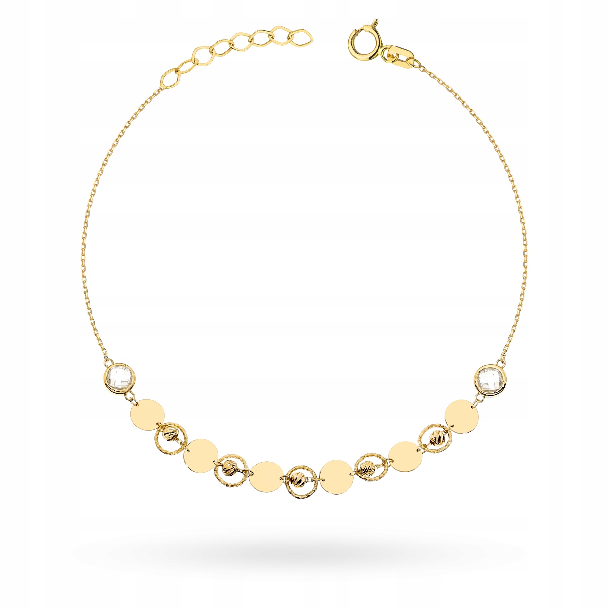 Zlatý Náramek Dámský pr. 585 Kolečka Zirkony Diamantové kuličky 14k