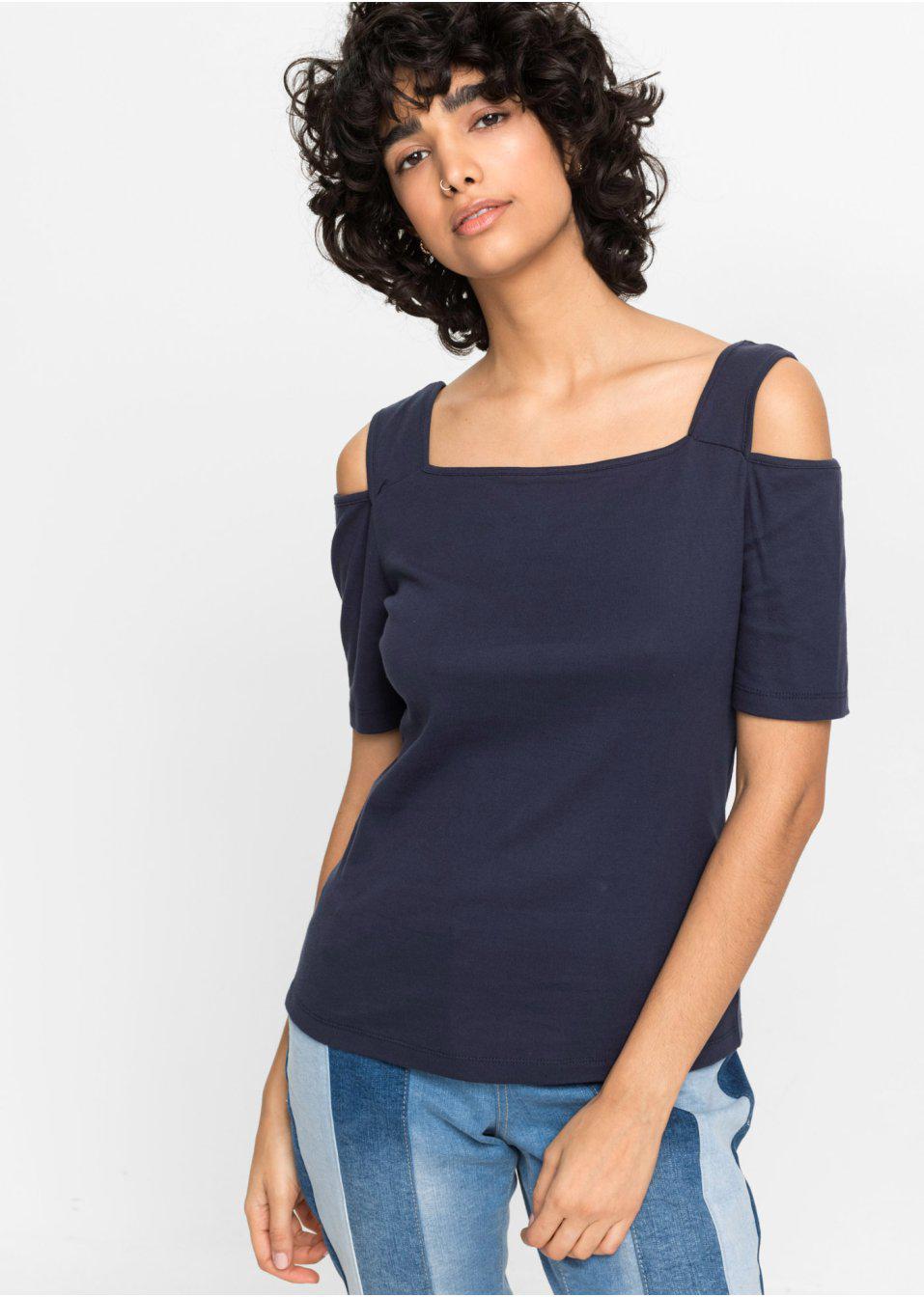 BONPRIX BLUZKA Z ODKRYTYMI RAMIONAMI __36 Wzór dominujący bez wzoru
