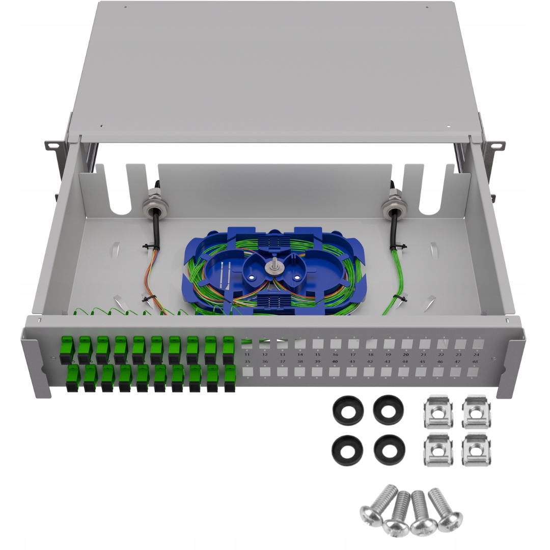 Optický přepínač Šuplík Rack 19" 2U pro skříň Rack 48xSC Simplex