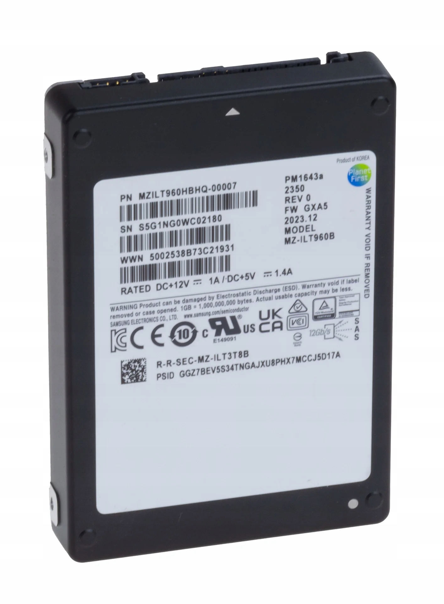 Samsung 960GB 2,5 Ssd Sas 12Gb PM1643a MZ-ILT960B MZILT960HBHQ-00007