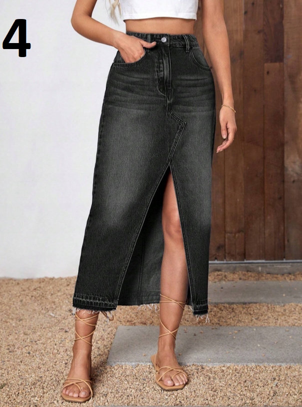 SPÓDNICA JEANSOWA DŁUGA ROZCIĘCIE JEANS KOLORY L Materiał dominujący bawełna