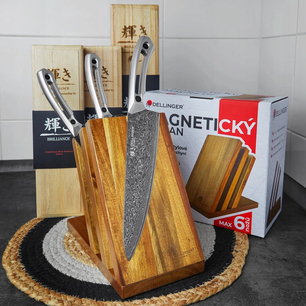 Sada 3 nožov Dellinger Brilliance magnetický stojan Zadarmo rukoväte G10