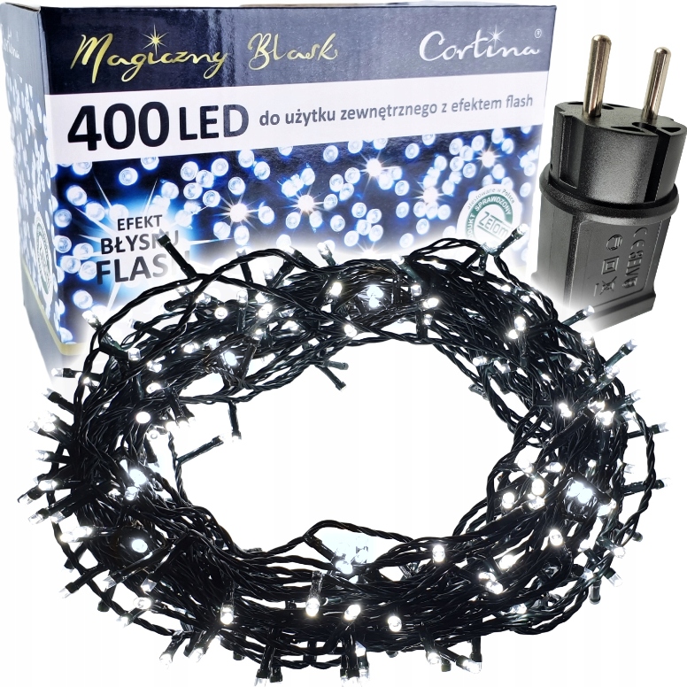 LAMPKI CHOINKOWE 400 LED ZEWNĘTRZNE ŚWIATEŁKA ŚWIĄTECZNE ZIMNY BIAŁY FLASH
