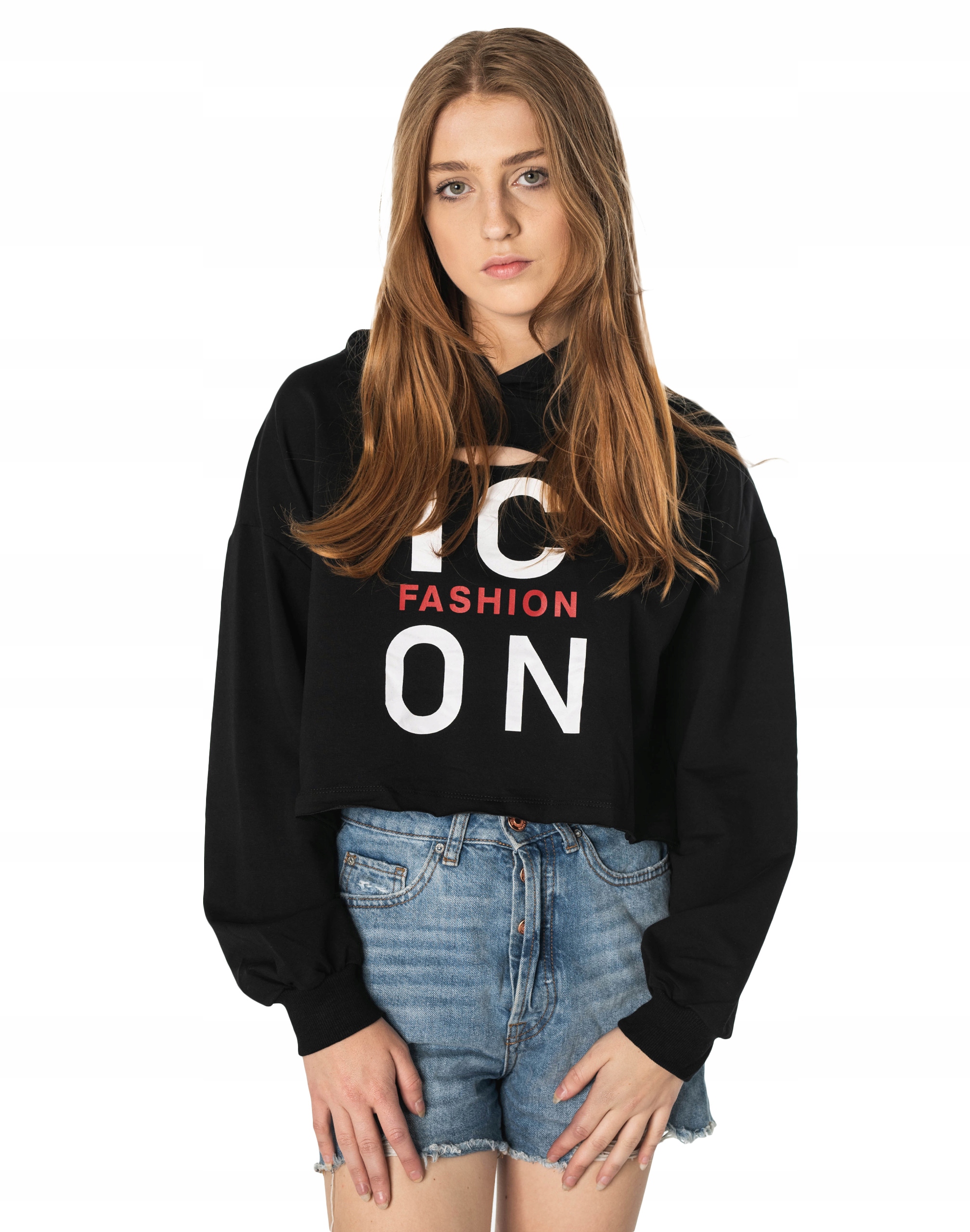 

Krótka Bluza Damska Crop Top z Kapturem 40102-01