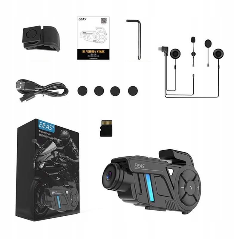 Ejeas K1Pro+ Motocyklový interkom s videorekordérem 2K Mesh pro 8 osob