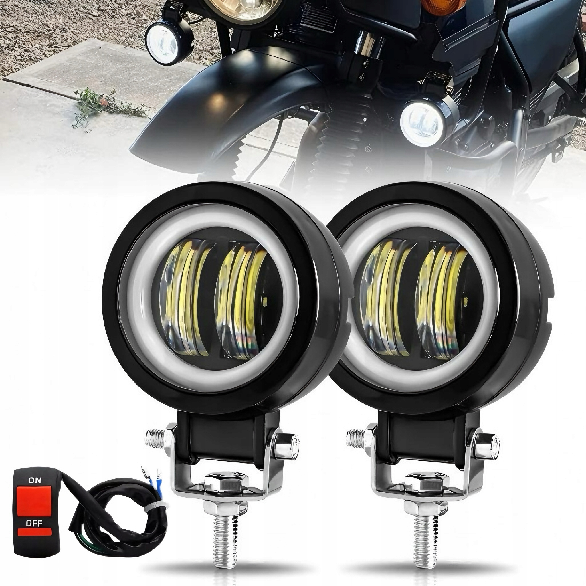 2szt Halogeny motocyklowe Ring Led lampy reflektory wodoodporne