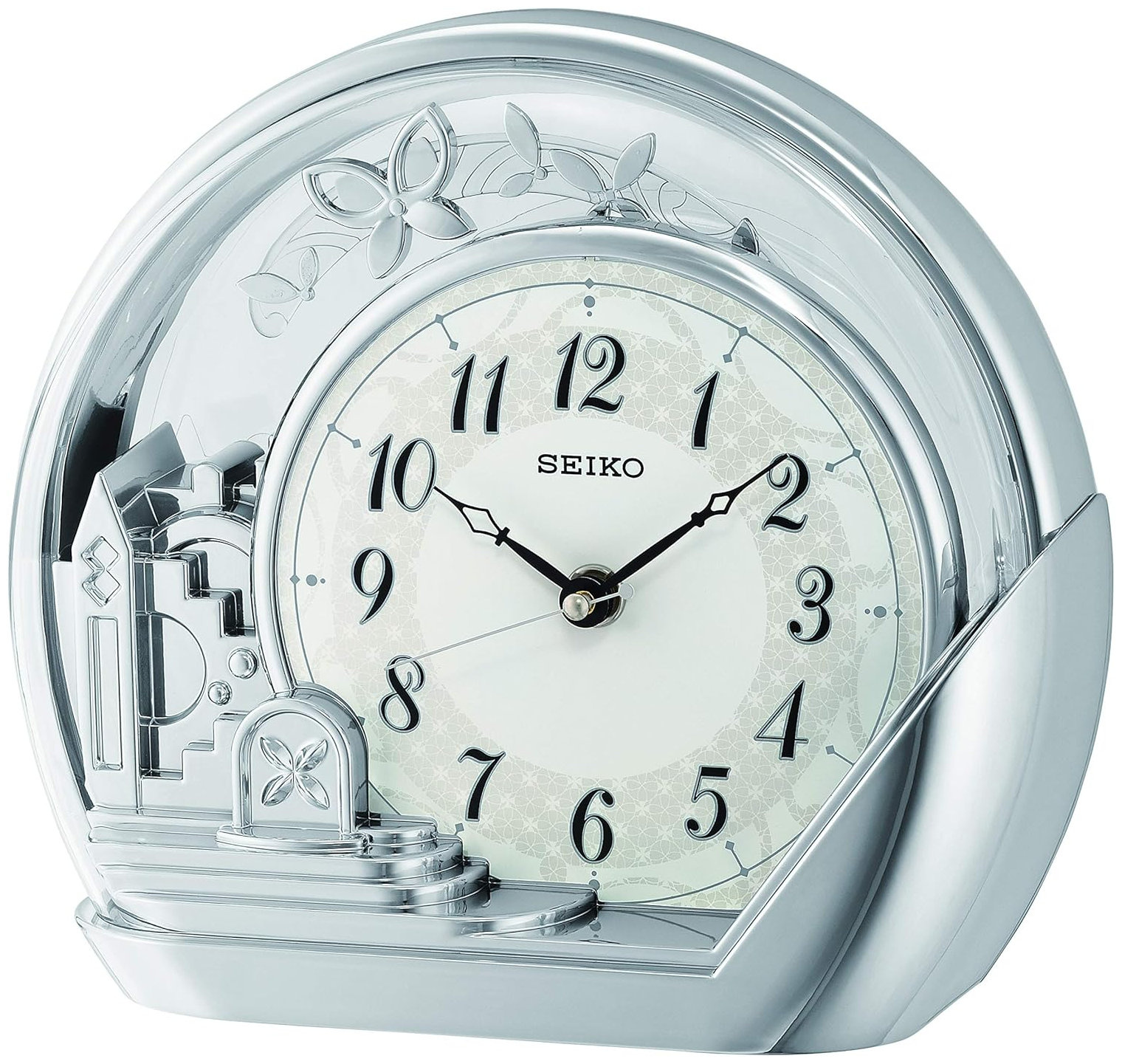 Elegantný Strieborný Japonský Krbový Hodinový Stroj S Kyvadlom Seiko QXN232