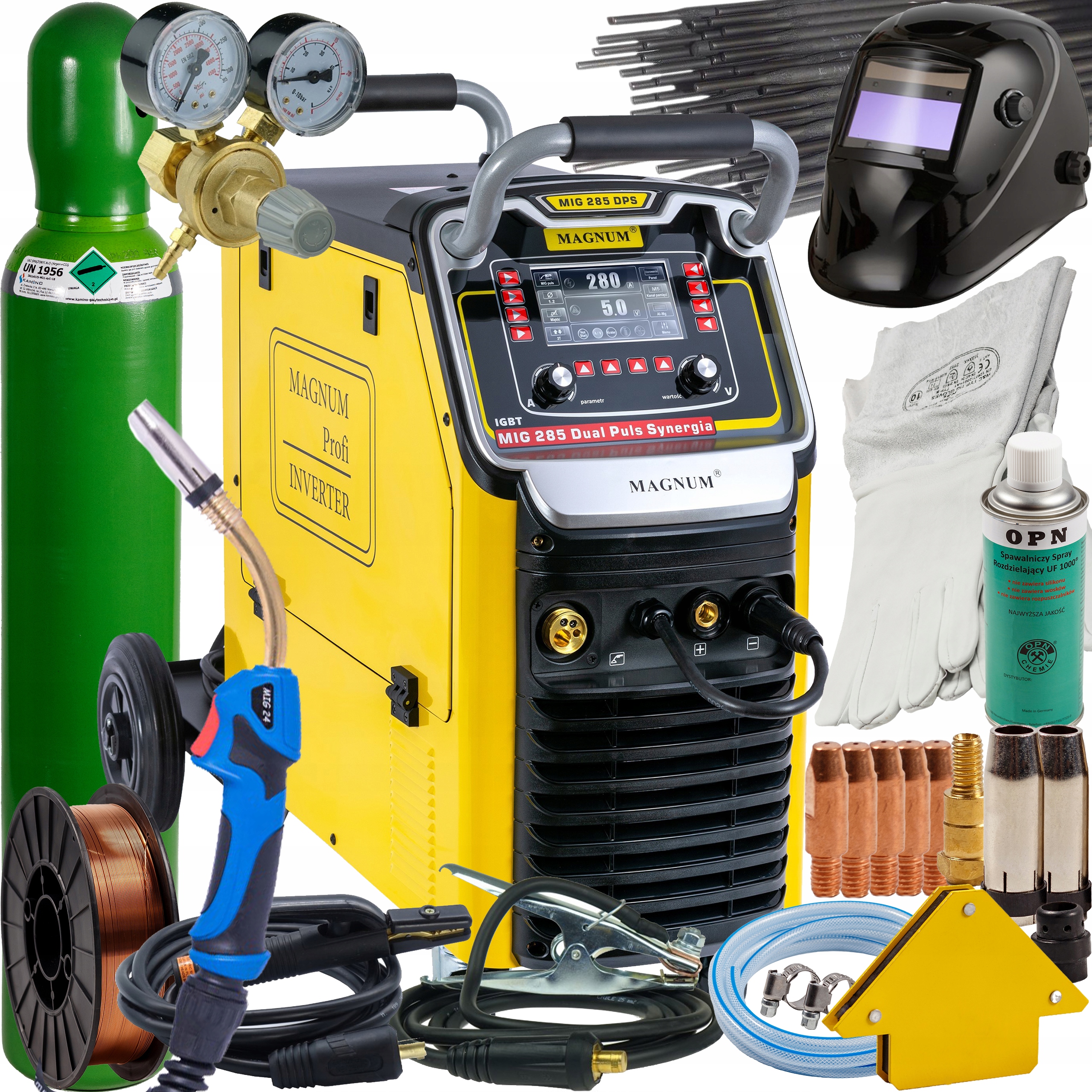 Svařovací stroj Magnum Mig 285 Dual Puls Synergie Mma 280A 400V LCD 4x4 SET1