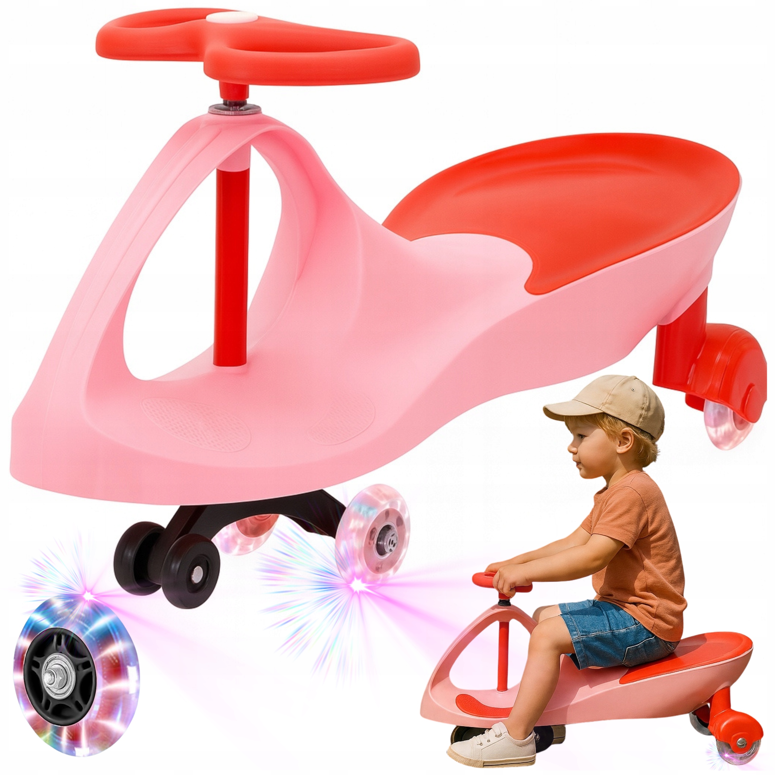 Jeździk Grawitacyjny Dziecięcy Pojazd Bez Pedałów Led Kółkami Auto Różowy