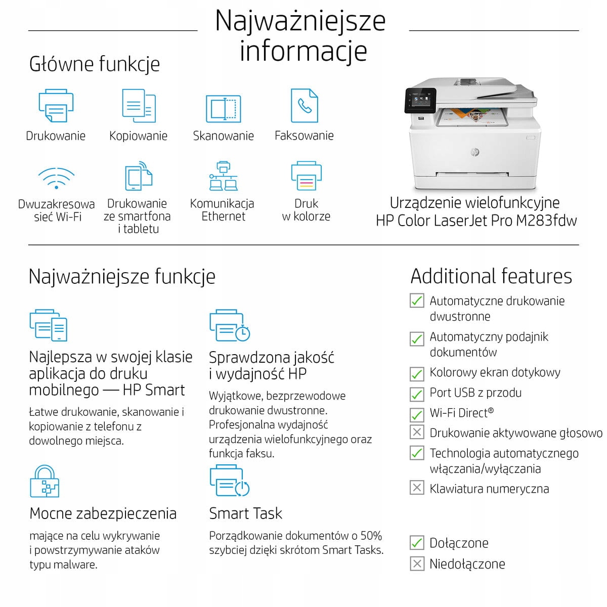 HP Drukarka Skaner Color LaserJet Pro MFP M283fdw 7KW75A Marka HP