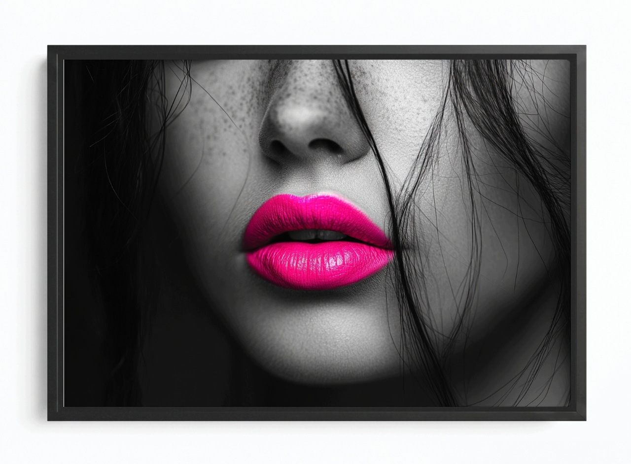 Obraz Rám American Box Portrét Žena Tvář Makro Foto Neon Růžový 60x40