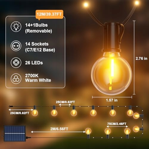 SOLAR LAMPKI OGRODOWE 12M 26 LED ODPORNE NA POGODĘ 19 TRYBÓW 1800MAH — miniatura 7