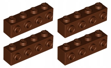 

Lego klocek 1x4 piny z boku brązowy 4 szt 30414 N