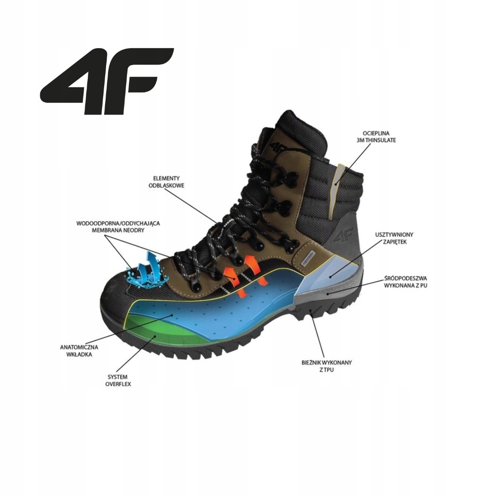 DAMSKIE BUTY 4F TREKKINGOWE W GÓRY WODOODPORNE SPORTOWE ZE SKÓRY r. 39 Długość wkładki 25.5 cm