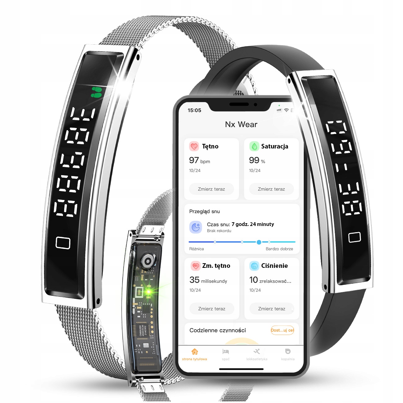 Chytrý Náramek Smartband Bluetooth 5.3 Monitor srdečního tepu Vodotěsný Kroky Spánek