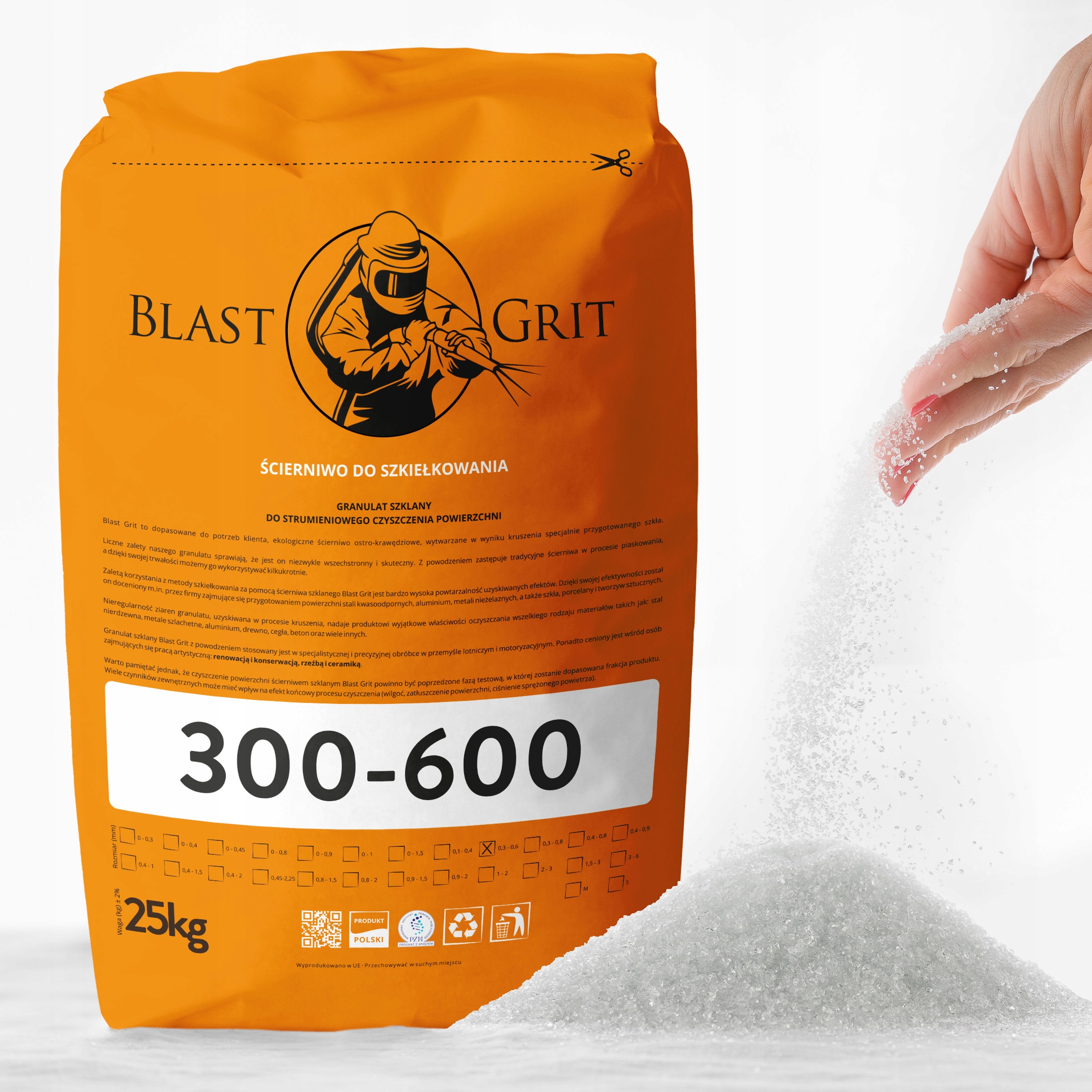Blast Grit na drhnutí 300-600 µ m 25 kg Atest Pzh