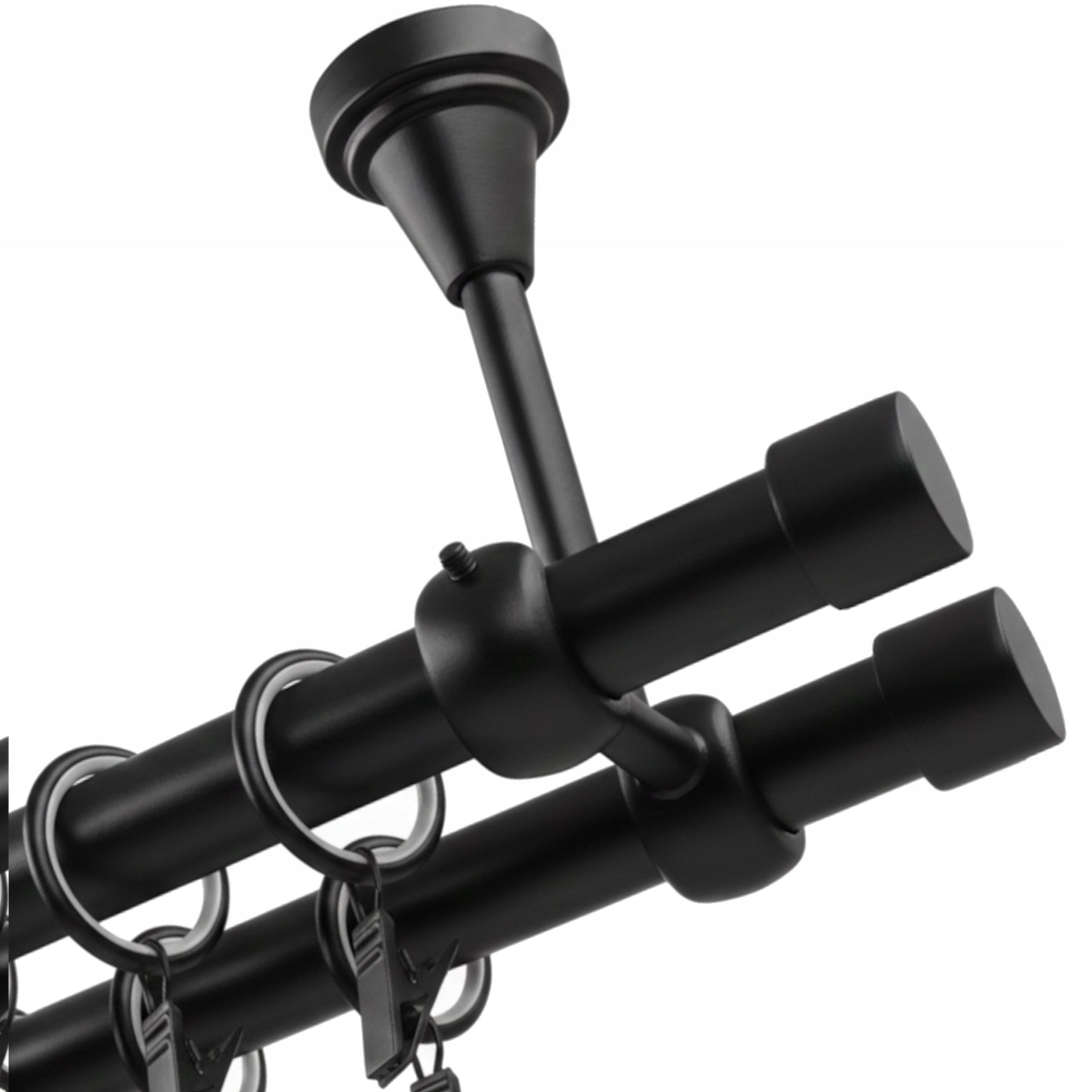 Garnýž Kovový Stropní dvojitý černý mat 19 19 mm Luna Kolečka 300 cm