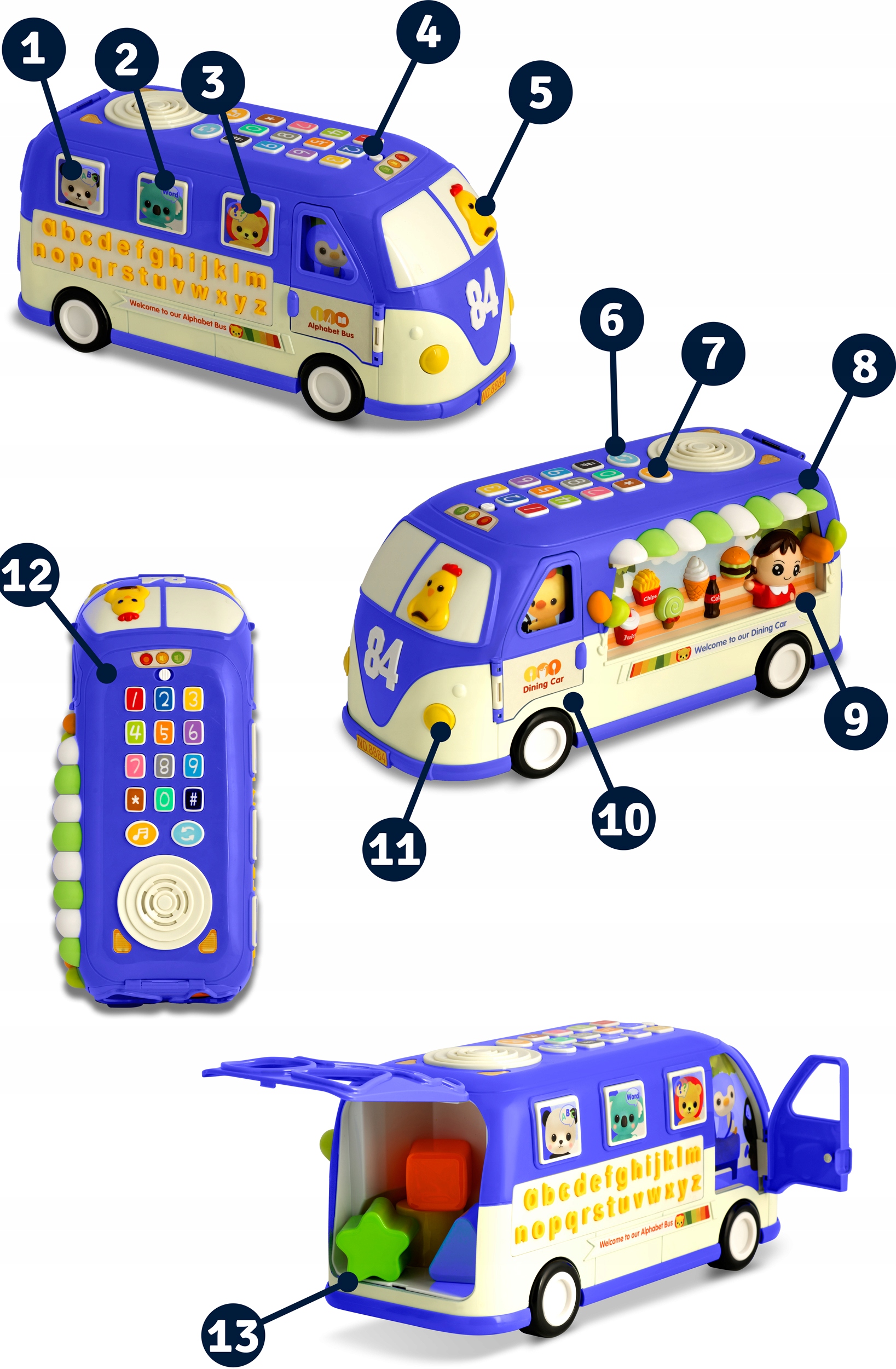 ZABAWKA EDUKACYJNA DLA DZIECKA AUTOBUS MUZYKA SORTER SAMOCHODZIK 18m+ AUTKO Kolor dominujący wielokolorowy