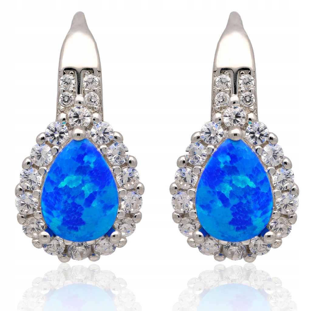 Kolczyki damskie z Niebieskim Opalem angielskie Opal srebro 925