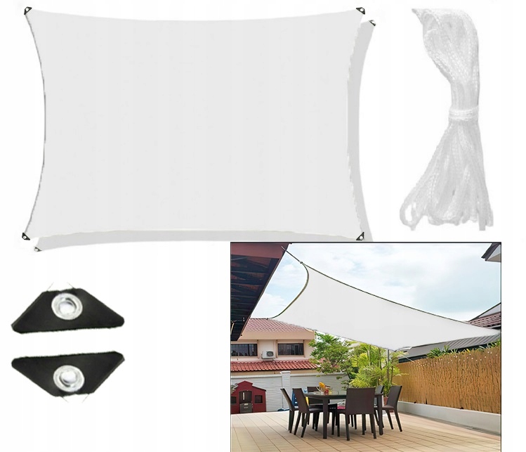 Zahradní Sluneční Plachta Voděodolná 3x5 m Bílá Markýza Zatemňovač