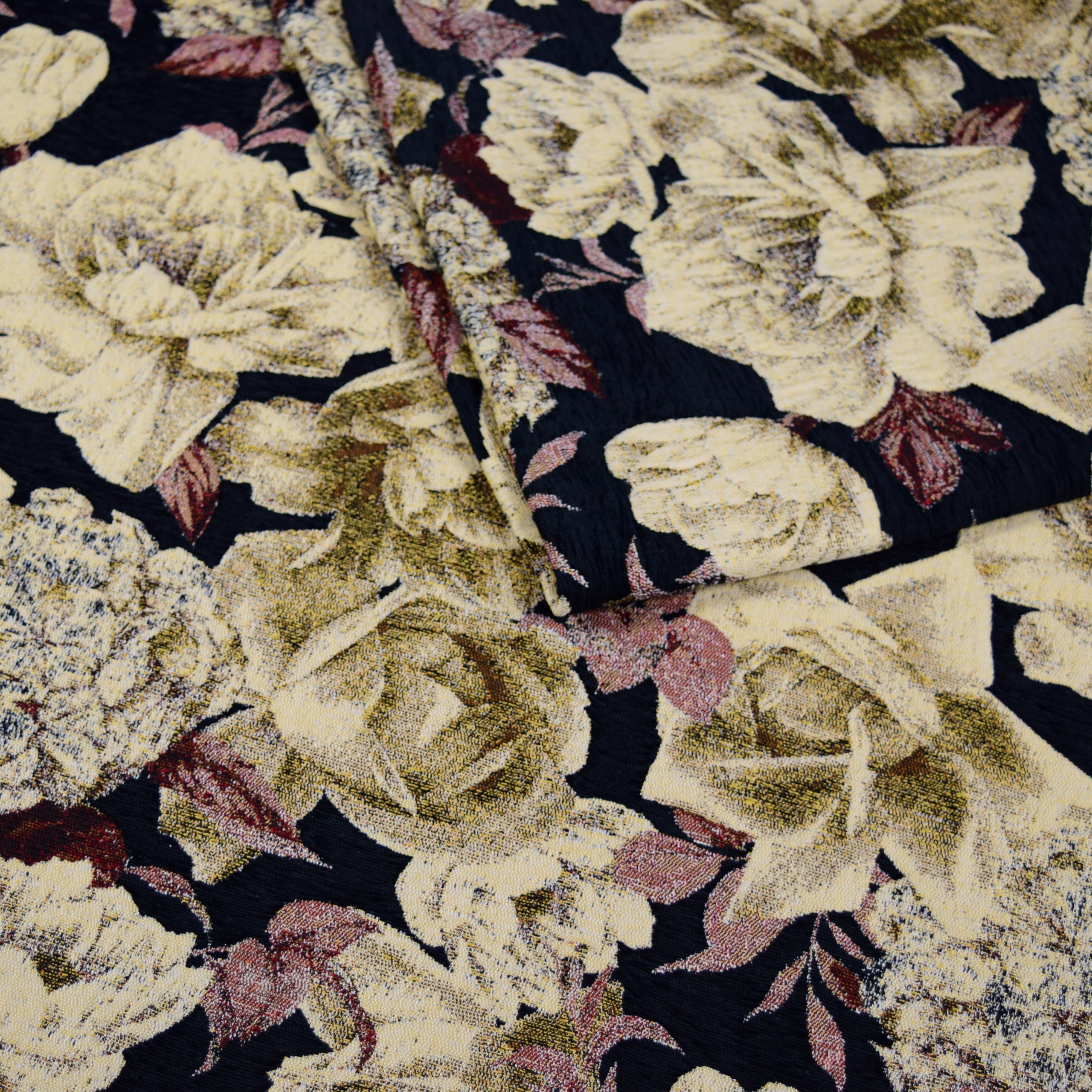 TKANINA OBICIOWA MATERIAŁ KWIATY FLORES CZARNY