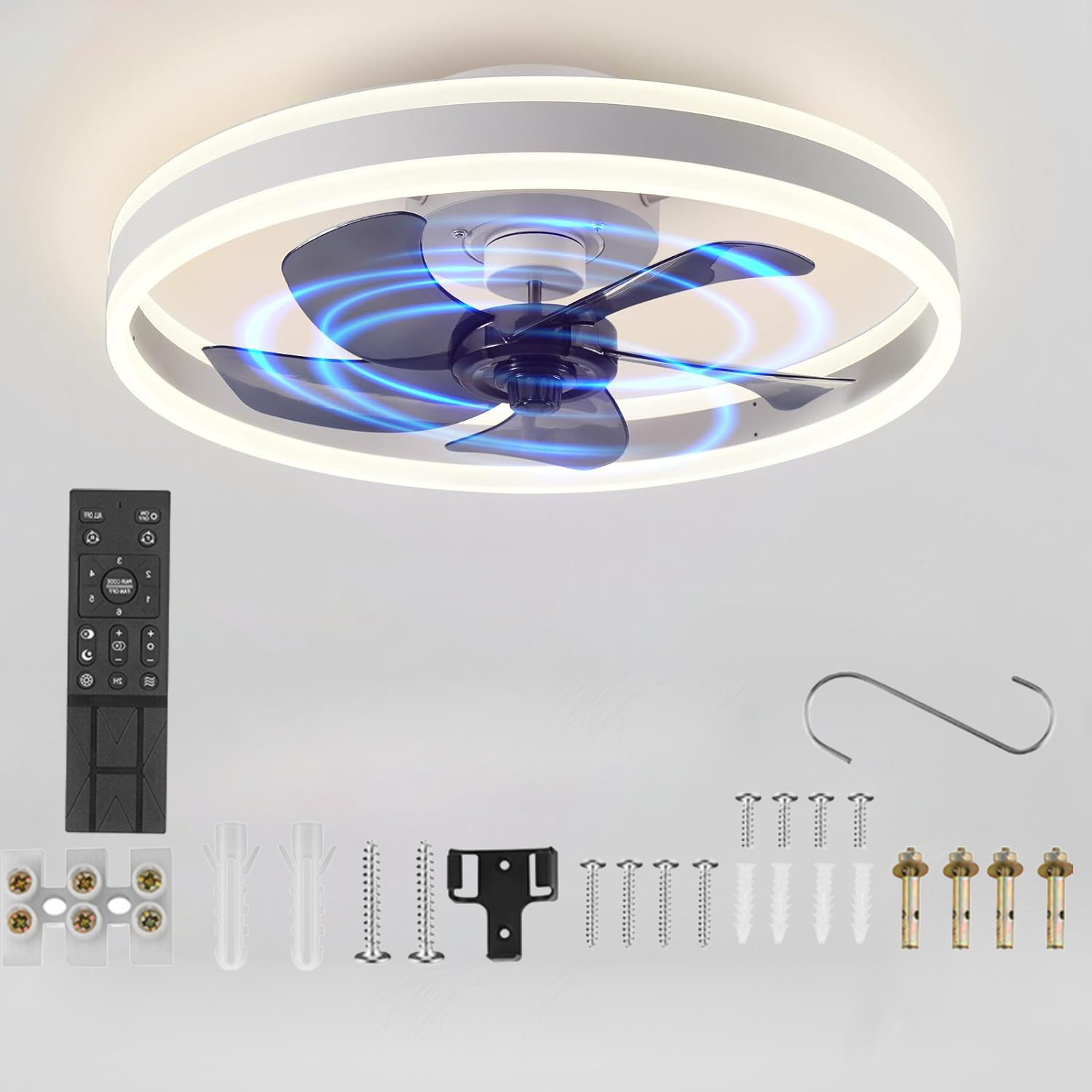 Lustr Stropní Ventilátor Lampa Ring 50CM Stropní Svítidlo Větrák Bílý