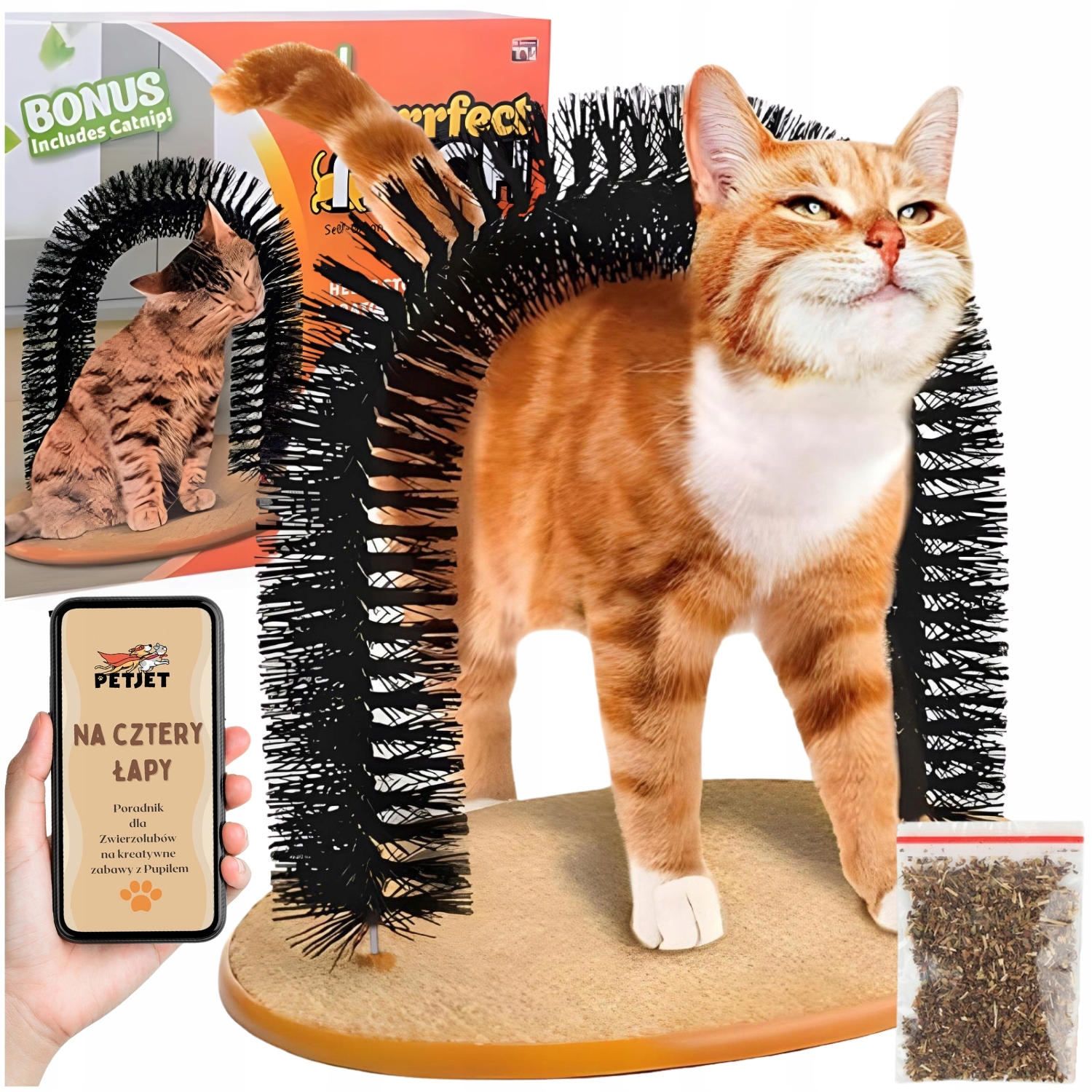 Levně Škrabadlo pro kočky s masážním obloukem, škrabadlem, masážním přístrojem a