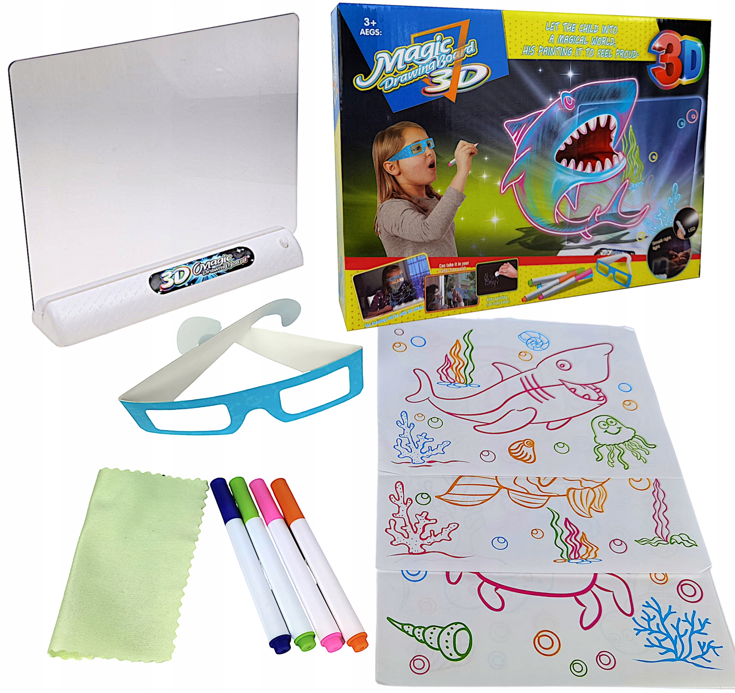 MAGICZNA TABLICA 3D DO RYSOWANIA DZIECI OCEAN Baterie 4xAAA