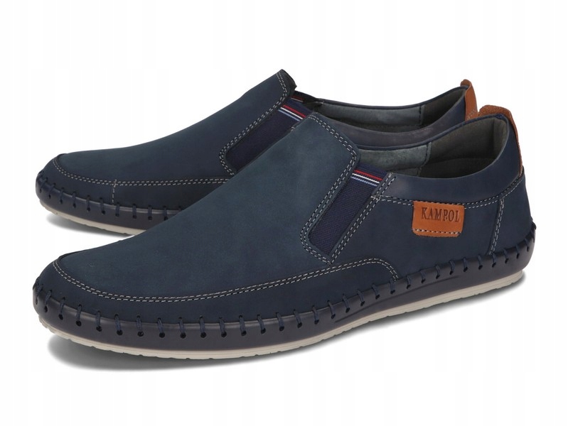 Mokasyny Skórzane Półbuty Męskie Wsuwane Skóra Granatowe 51 Rozmiar 41 Model MOKASYN