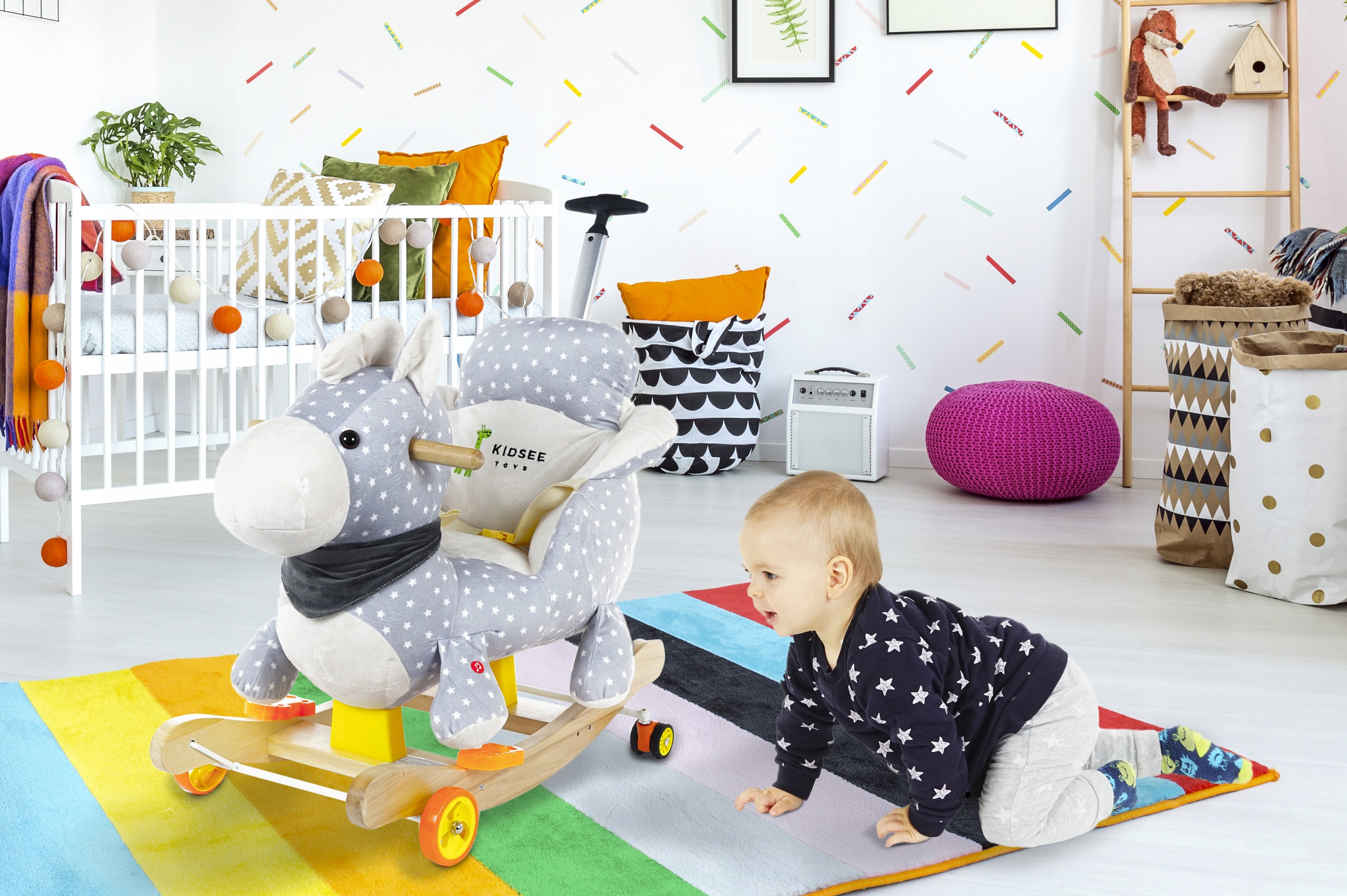 BUJAK JEŹDZIK PCHACZ KONIK NA BIEGUNACH 3w1 Z RĄCZKĄ KOŁA 360MÓWI PO POLSKU EAN (GTIN) 5908216296192