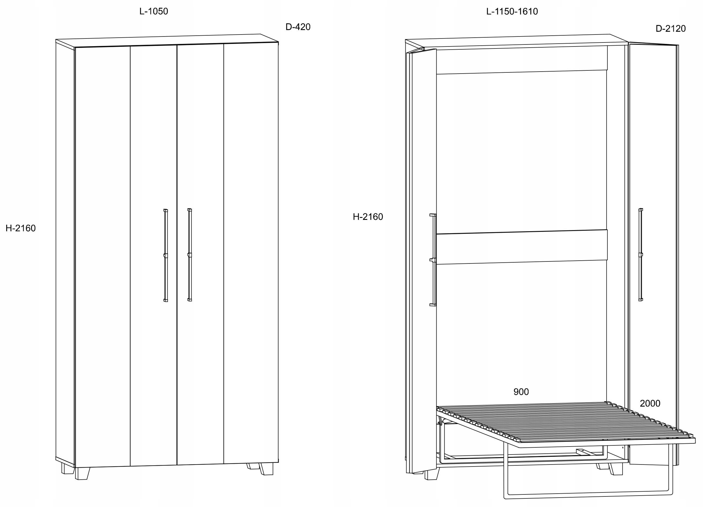 Półkotapczan łóżko składane chowane szafie T90 c.t Marka Meble4home