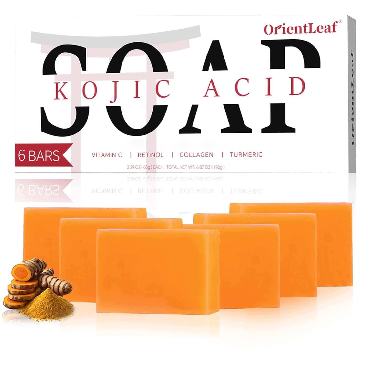 Mýdlo s kyselinou kojovou Orientleaf 6 Kusů 65 g Kurkuma Vitamín C Retinol