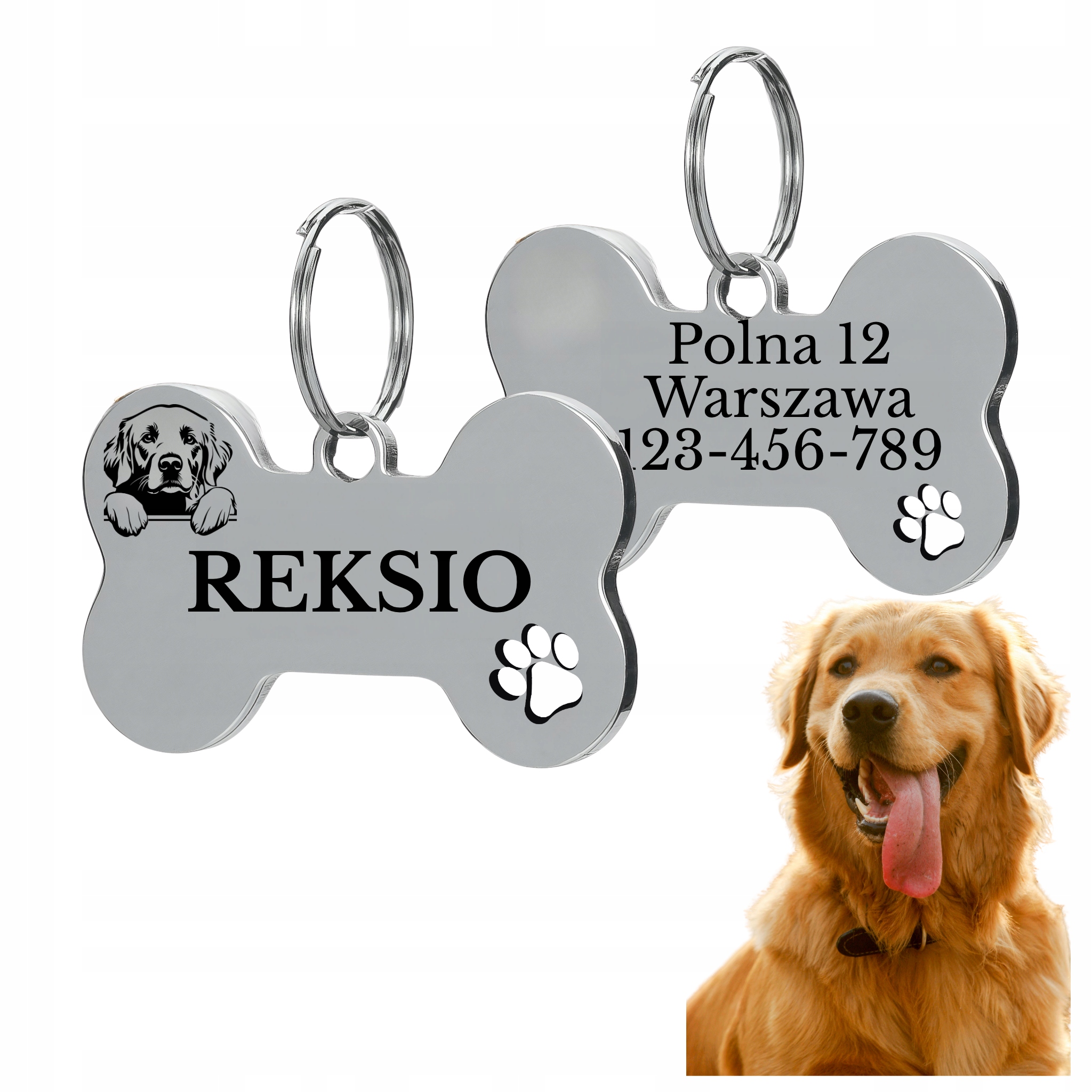 IDENTYFIKATOR ADRESÓWKA ZAWIESZKA RASY DLA PSA KOŚĆ Z GRAWEREM metalowa