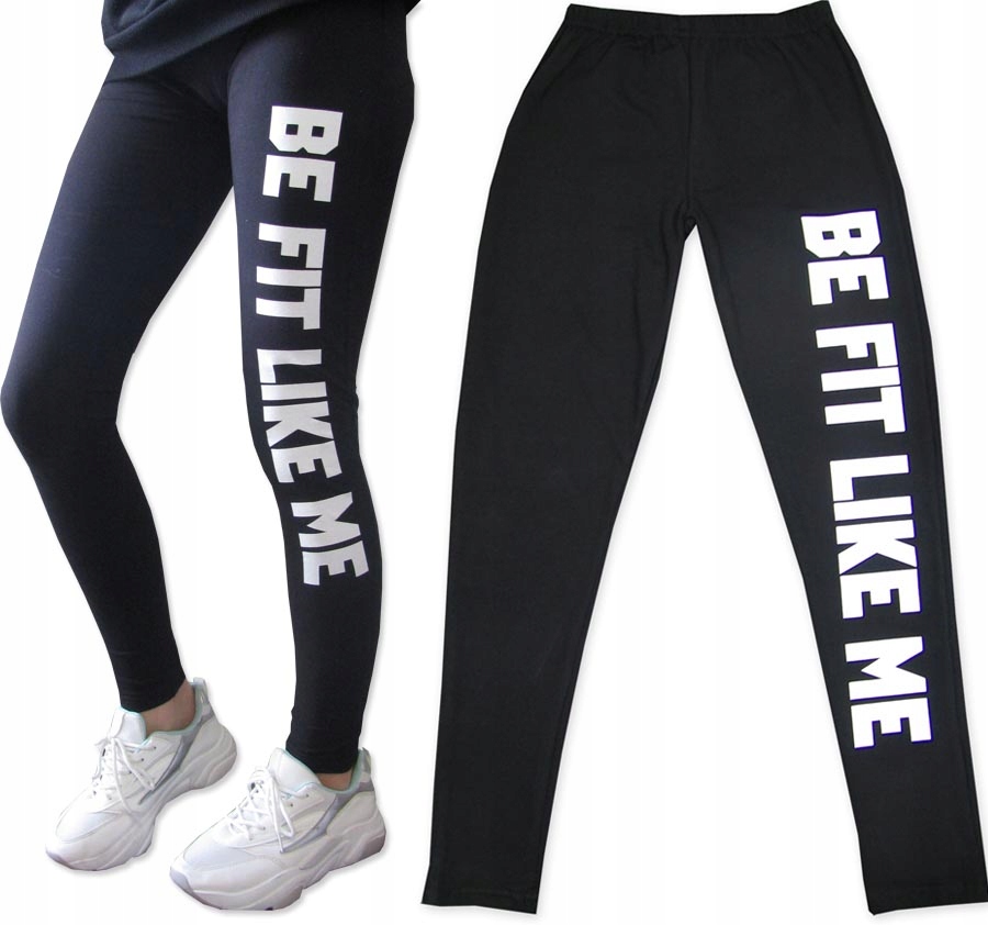 

152 Legginsy getry bawełna nadruk napis Fit czarne