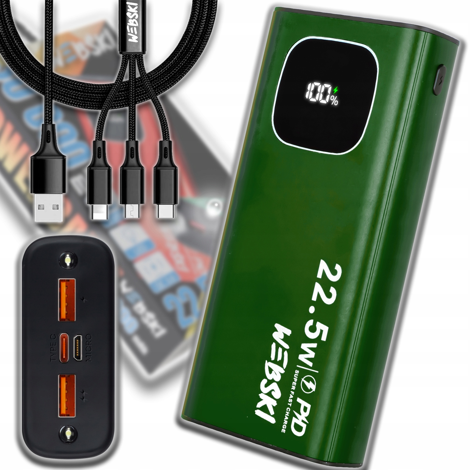 Power Banka 30 000 Mah Silná, Robustní, Velká, Prostorná, Usb Qc Pd Usb Kabel 3V1