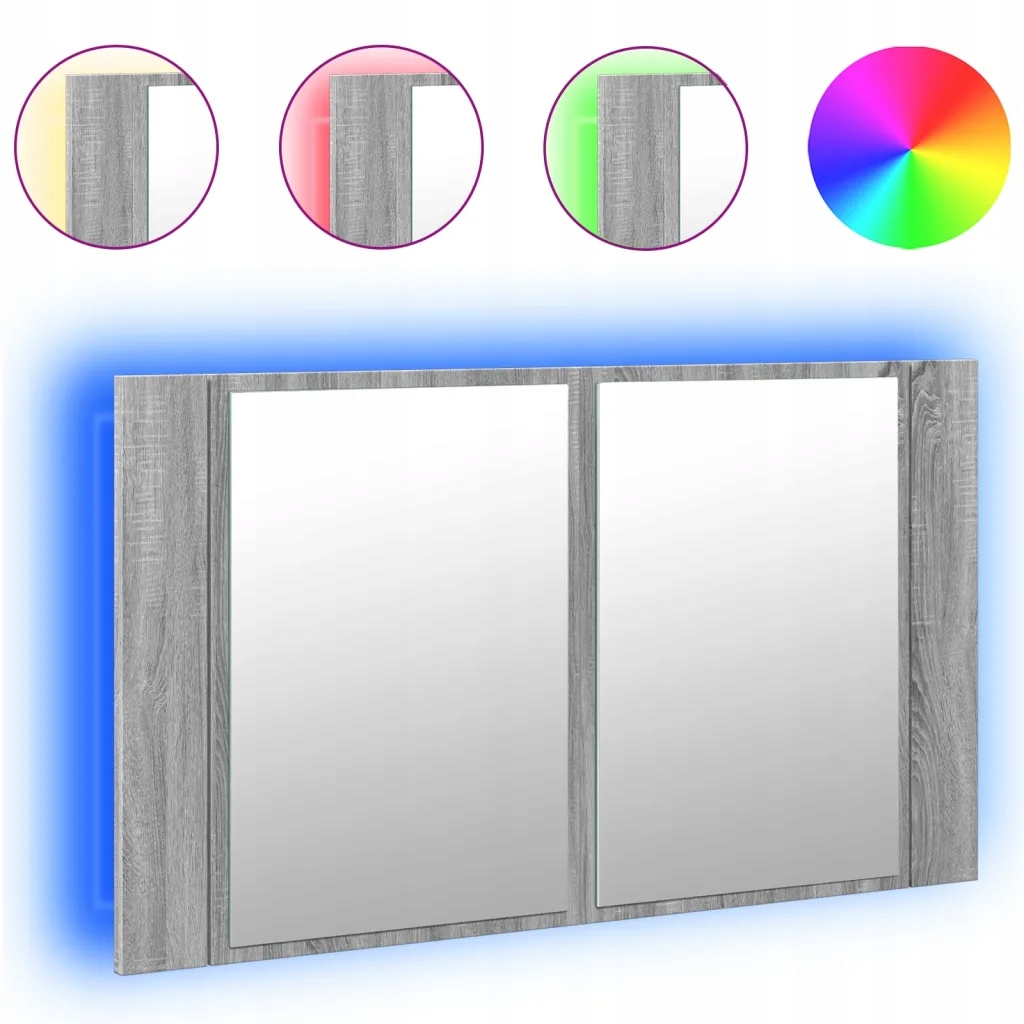 Koupelnová skříňka se zrcadlem a Rgb Led osvětlením, šedý dub sonoma, 80