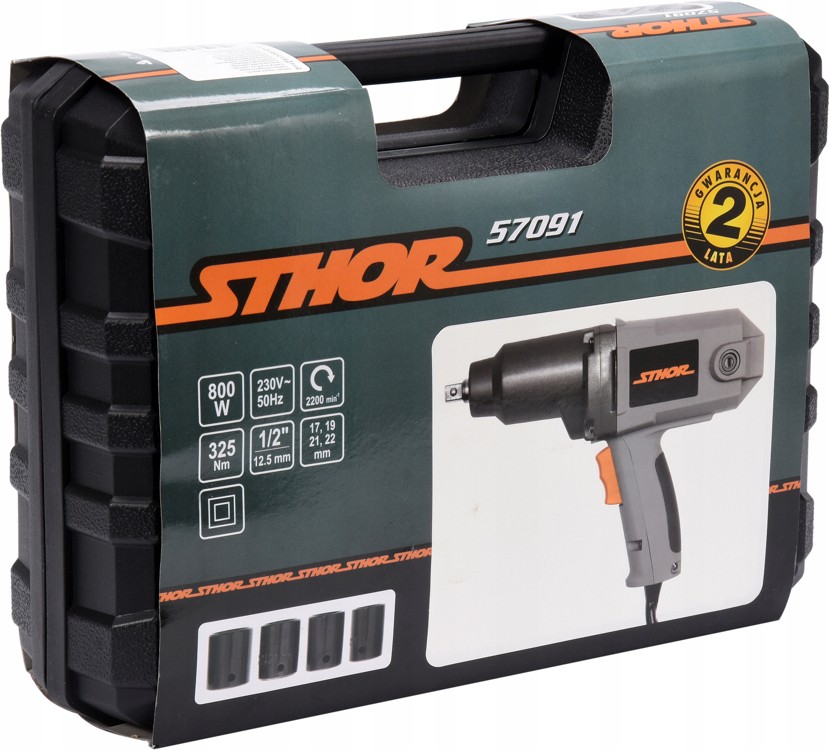 STHOR ELEKTRYCZNY KLUCZ UDAROWY 800W/ 325NM + 4 NASADKI + WALIZKA 57091 Prędkość obrotowa 2200 obr./min