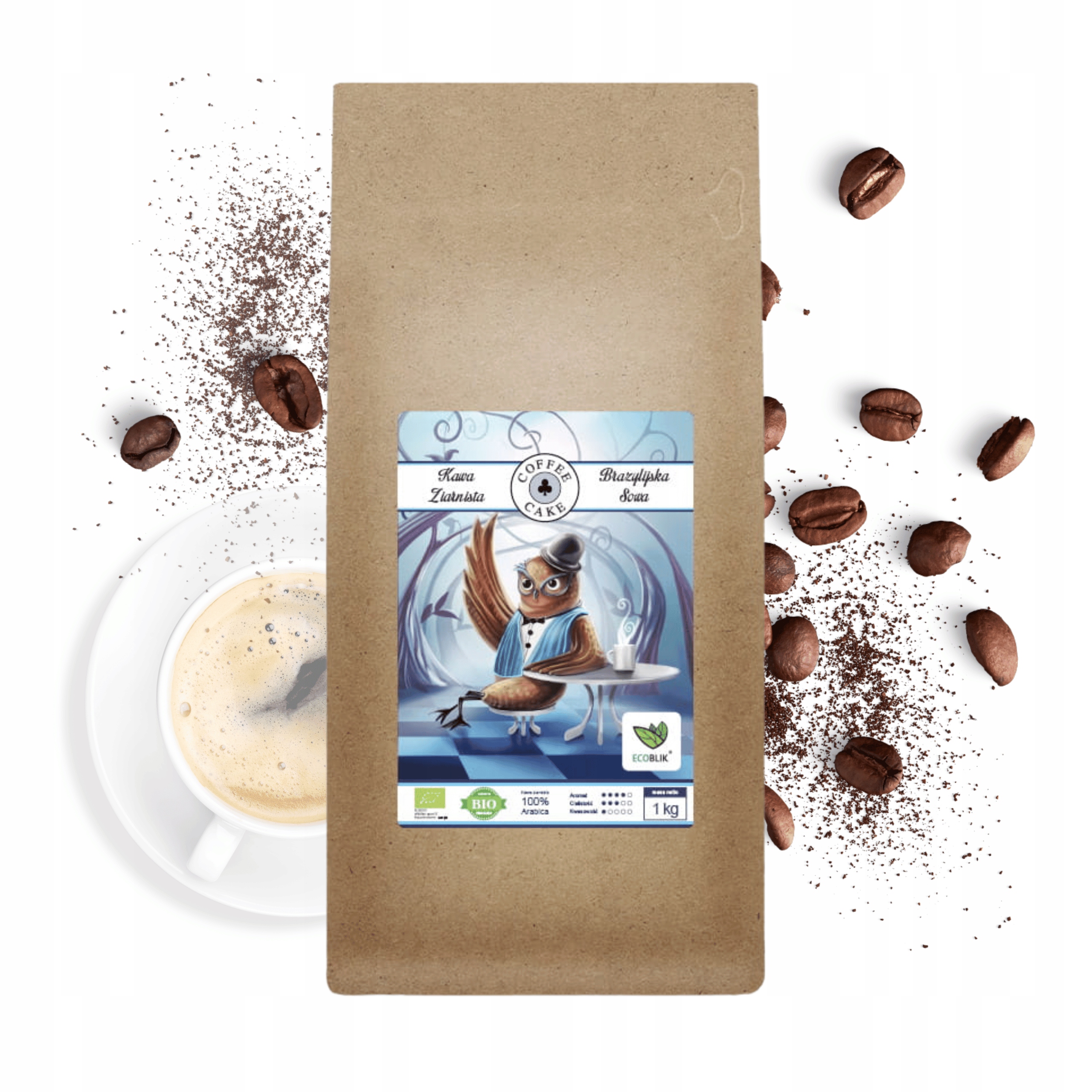 Eco Blik Kawa Ziarnista 100% Arabica Brazylia Ziarno 1000g 1kg Eko Aroma