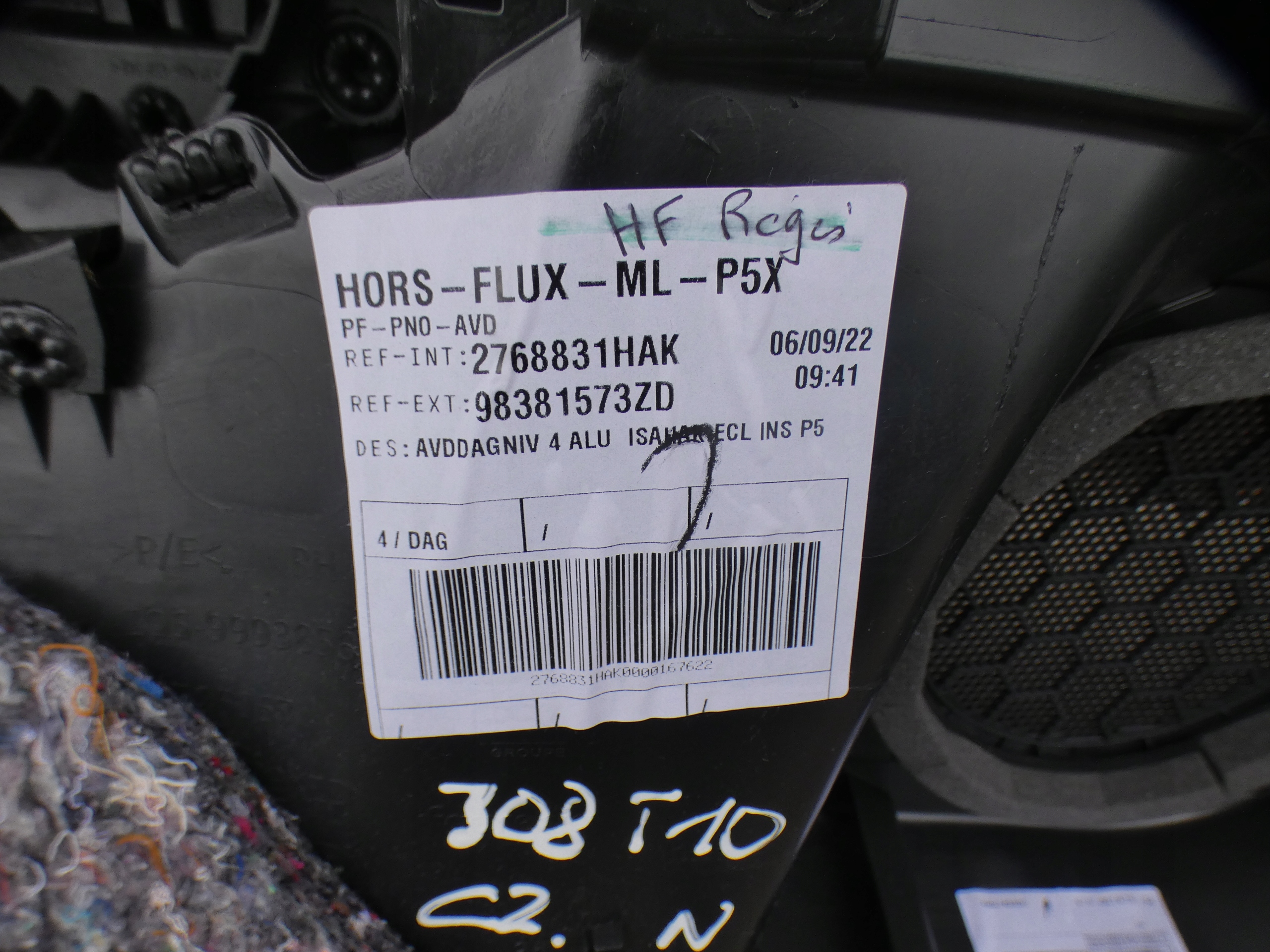 PeugeoT 308T10 side upholstery door front:right rear part: right left