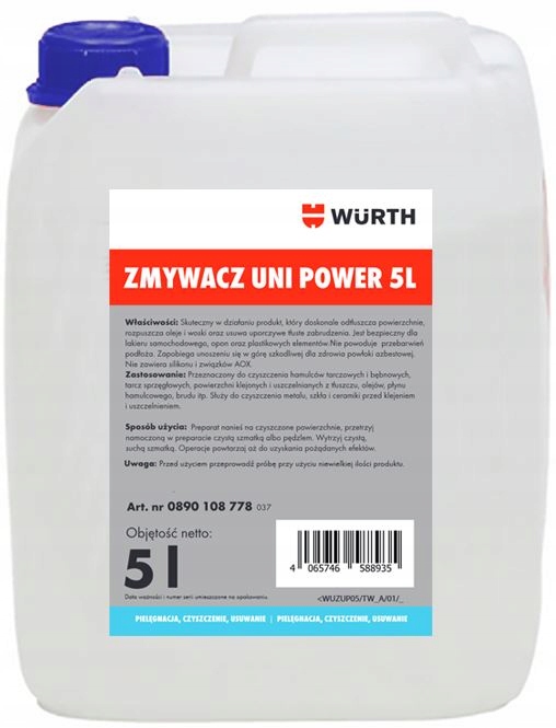 Wurth Zmywacz Uni Power Uniwersalny Do Hamulców 5L