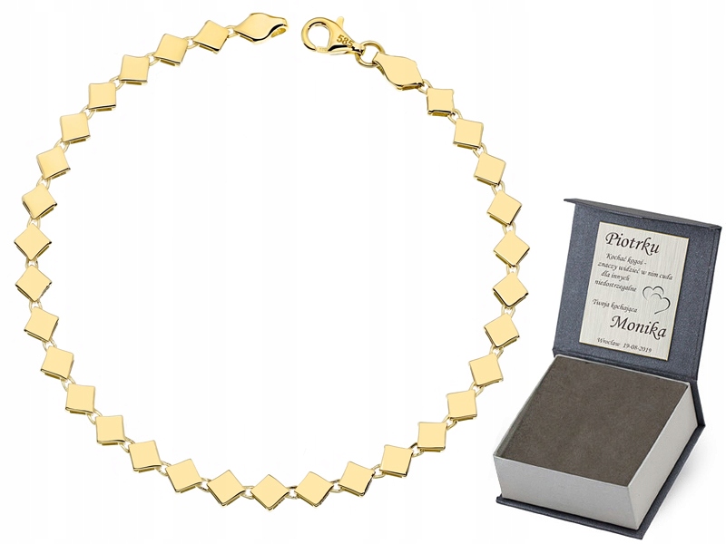 Zlatý Náramek Dámský pr. 585 Prostorový Hladký Romby 14k Gravírování