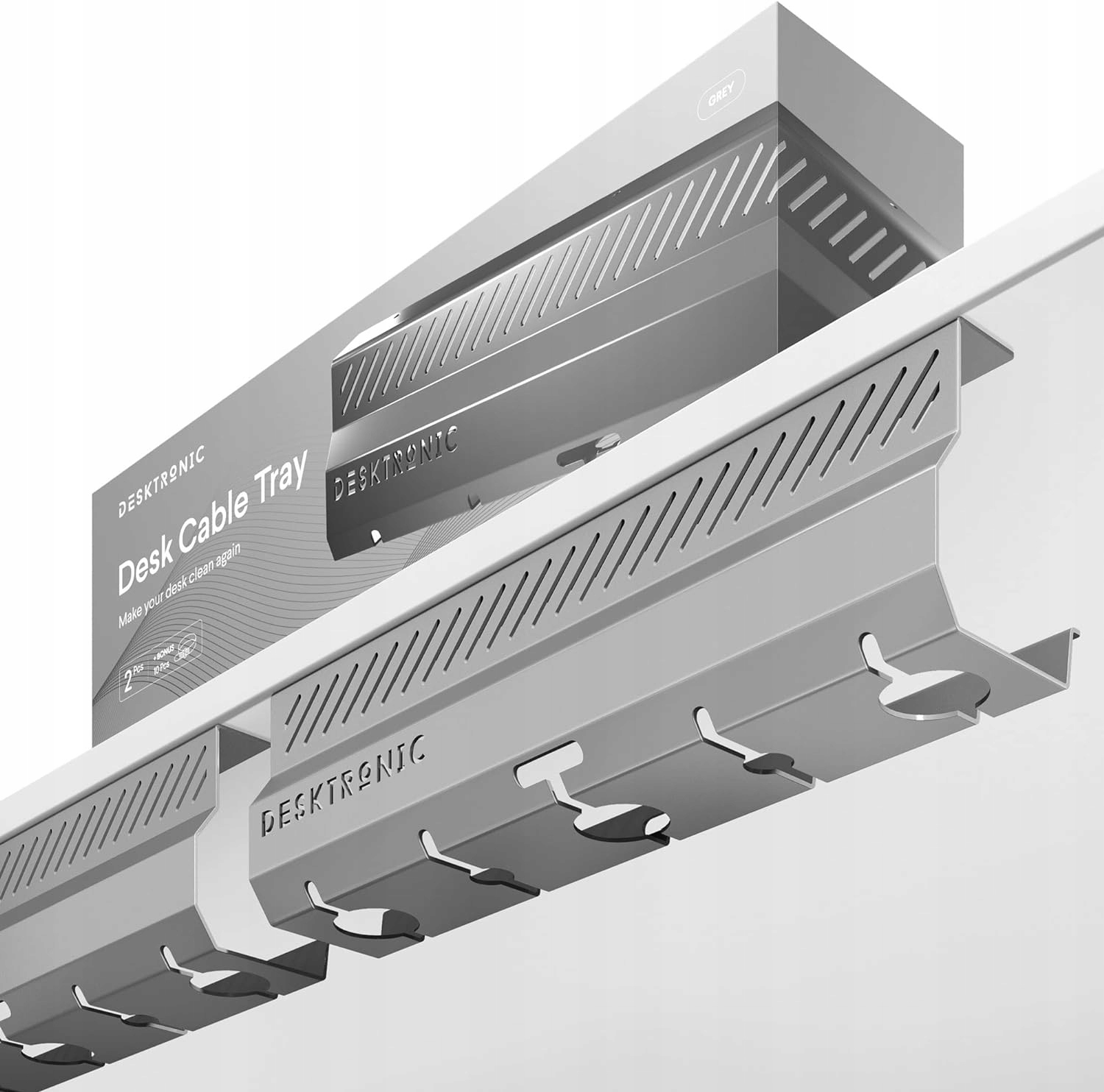 Organizér, Kabelový Kanál. 2 Ks. Desktronic. Šedý.
