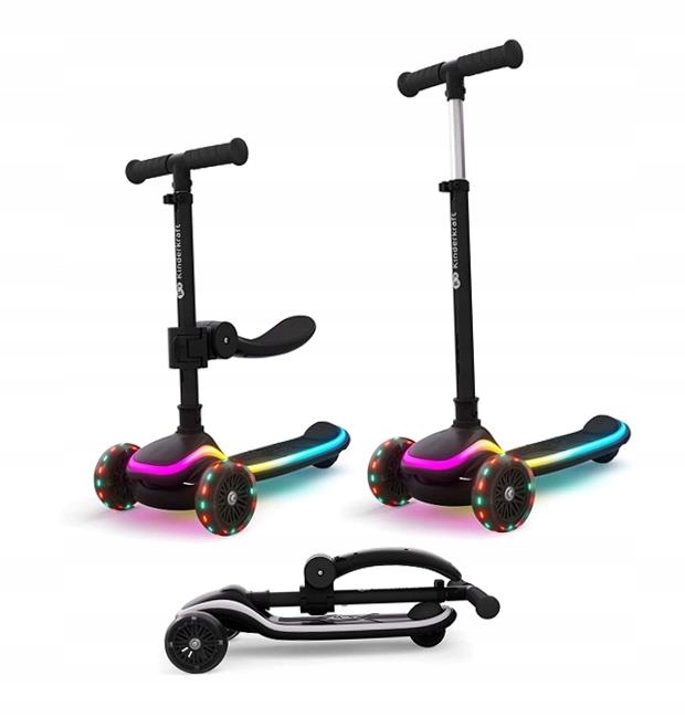Kinderkraft Hulajnoga Trójkołowa 2W1 Raket Up 2 Led Składana Dla 2 Latka+
