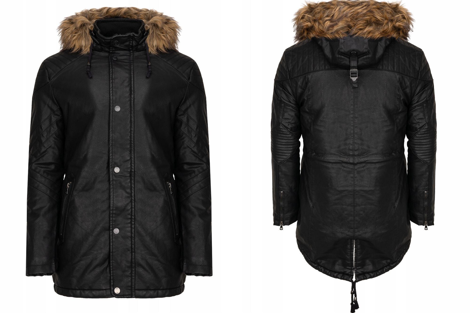 Pánská Bunda Parka Černá Dlouhá Kapuce Zateplená Na Medvídku Zimní Kůže: M