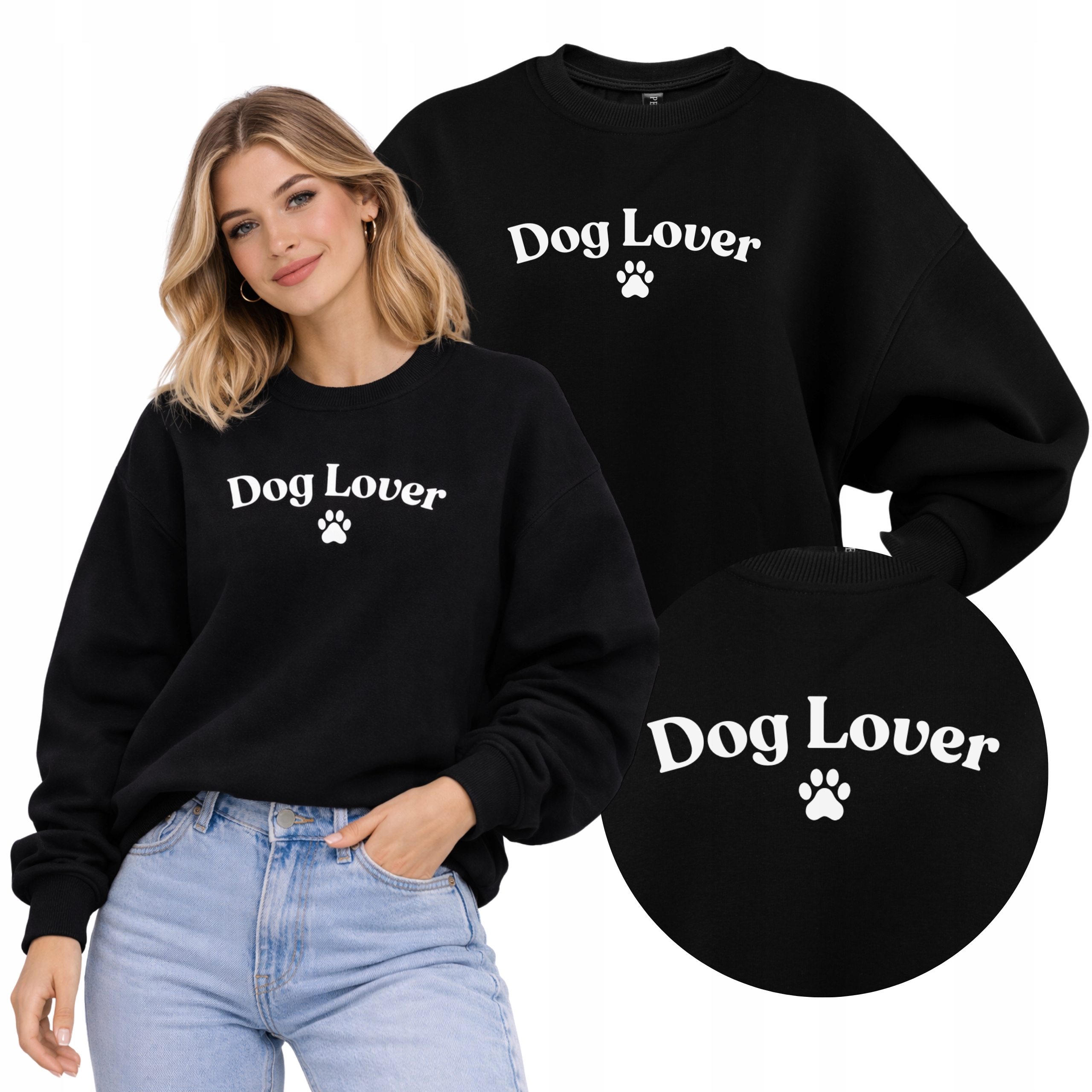 Černá Mikina Dog Lover Oversize Teplá, Pes, Pejsek One Size Volná
