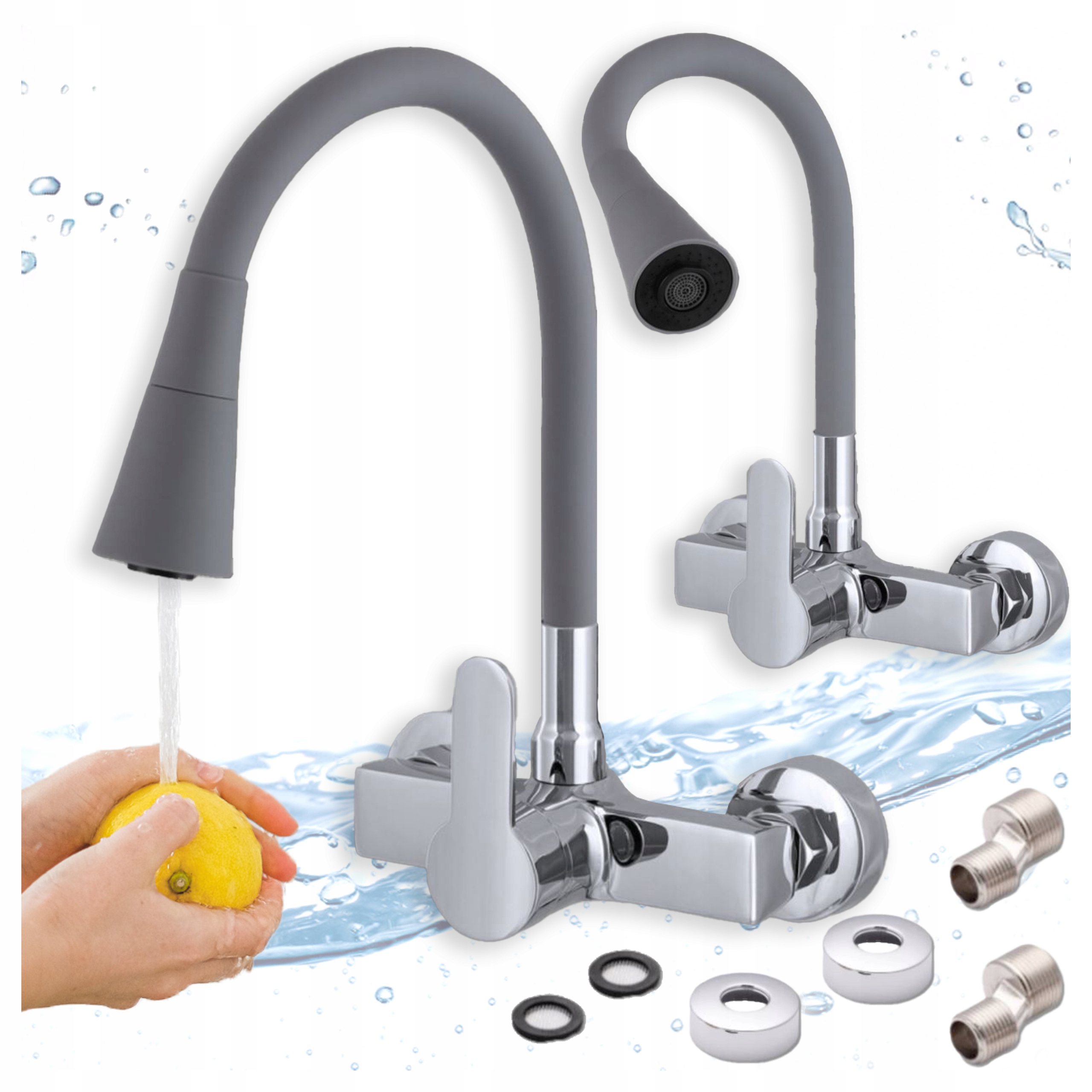 Kuchyňská Baterie Stěnová Flex Plus Šedá Elastická ohýbatelná výpusť Kohout