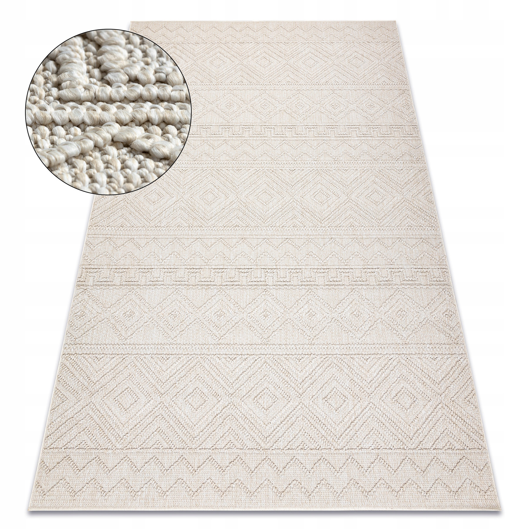 Dywan Płasko Tkany Jersey Romby Boho krem sizal outdoor pętelka 160x220 cm