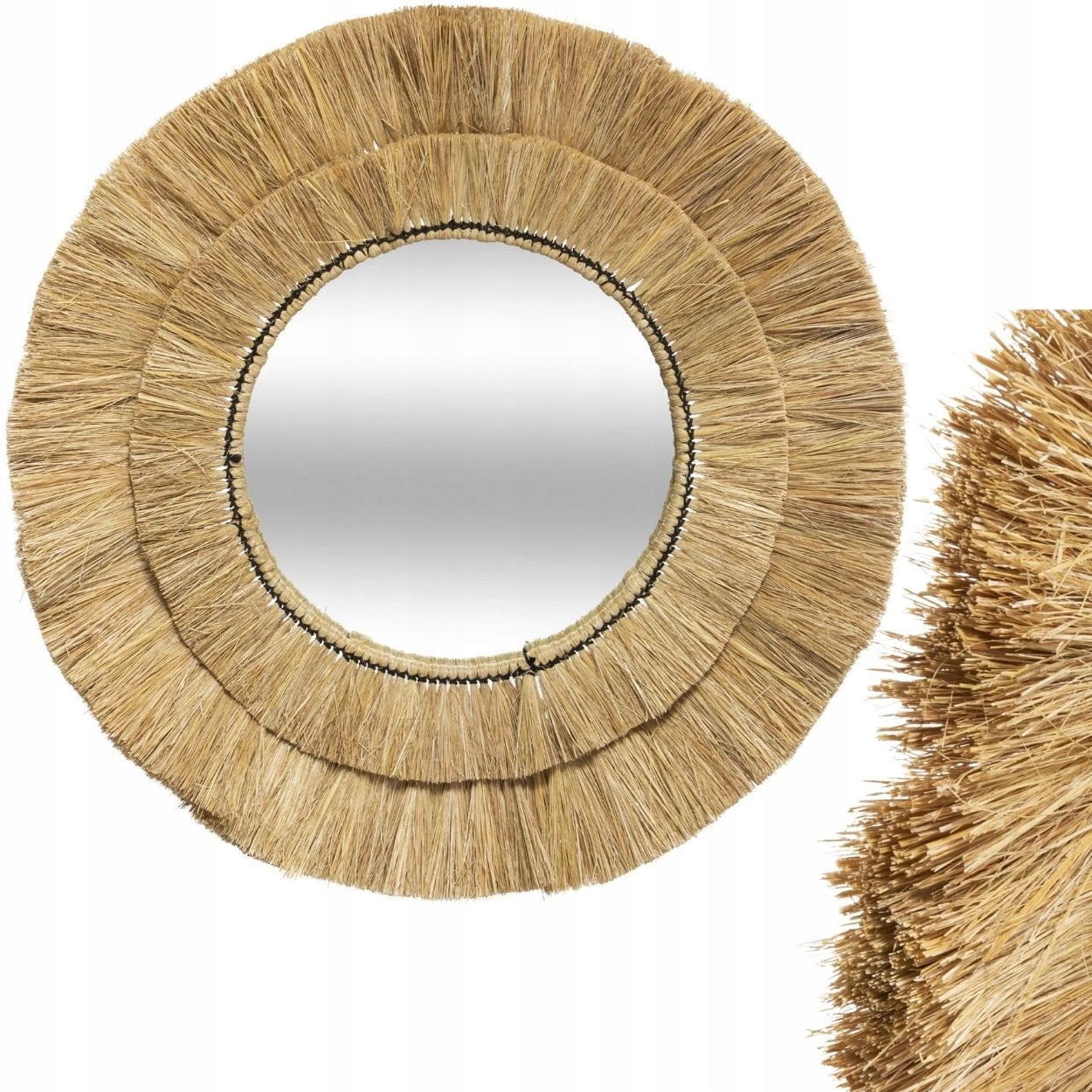 Zrcadlo Nástěnné 57 cm Pletený Rám boho Kulatý Ozdobný do obývacího pokoje ložnice